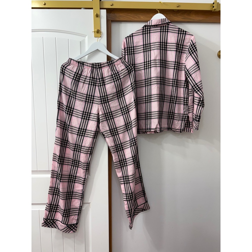 Victoria's Secret Flannel Pajama Set Pj's 2 Piece Set Pretty Pink Plaid Sz M - Picture 2 of 2